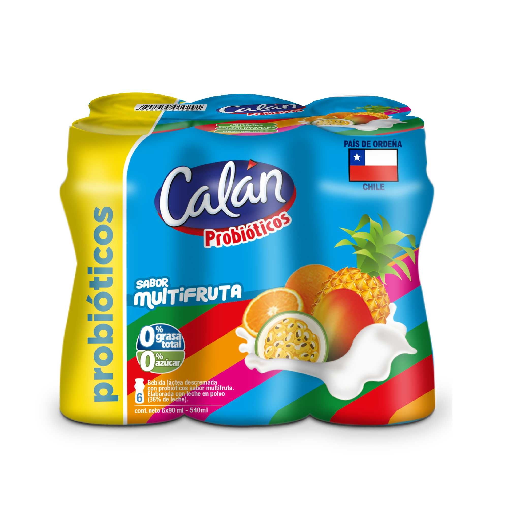 Bebida Láctea Probiótico Sabor Multifruta Pack Botella 6 Botellas 90 cc c/u Calán