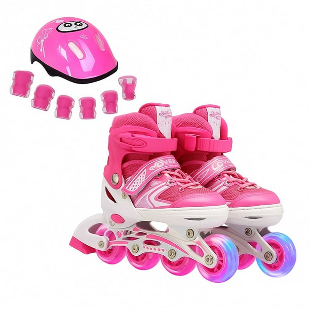 Patines Lineales Ajustables Con Luz+kit De Protección Niños