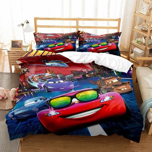Cars Lightning McQueen series cartoon animation bedding set soft and comfortable polyester 3D digital king size printing Bed Sheets