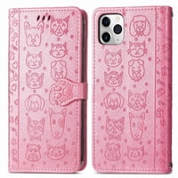 Funda Cartera Foxdock Para Iphone 11 Promax , Flip Pu Con Relieve De Gatos Y Perros, Tarjetero Y Soporte