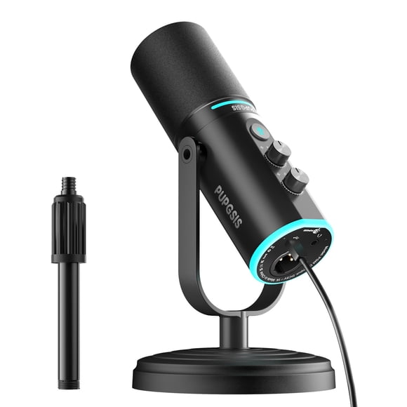 Micrófono P PUPGSIS XLR/USB con anillo RGB y control de volumen