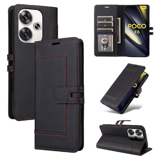 Premium Wallet Case for Xiaomi Poco F6 5G with Card Slots & Kickstand, Flip Cover Black