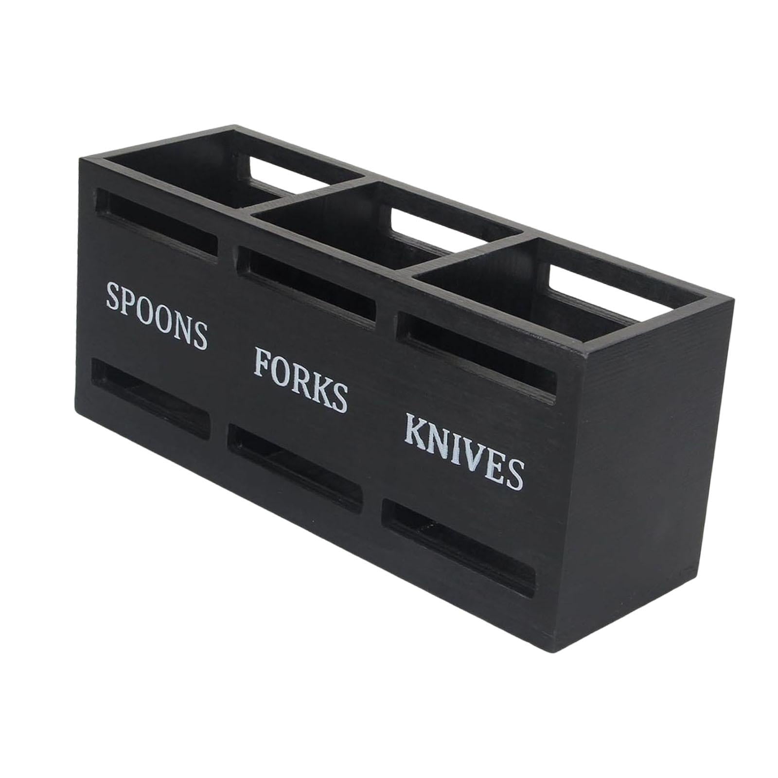 Magideal - Soporte Para Utensilios, Soporte Para Almacenamiento De Cubiertos, Vajilla Multiusos De 3 Rejillas, Caja De Almacenamiento De Cubiertos Para Restauran Negro