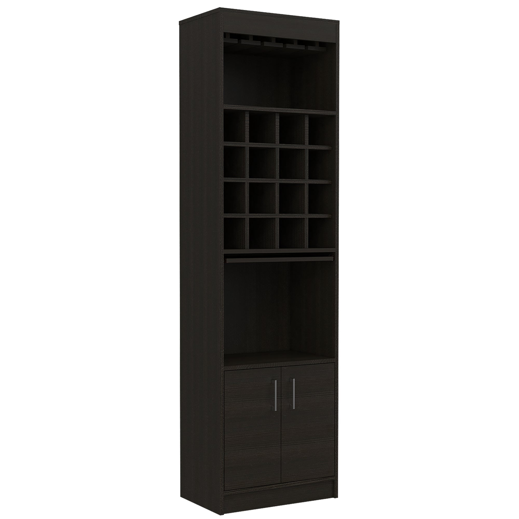Fmfurniture - Bar Alto 2 Puertas 16 Botelleros Fm-001n - Negro