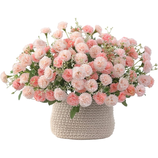 4 ramos de claveles pequeños de seda para decoración, ideal para sala de estar, comedor, dormitorio, oficina, jardín y casa de campo, interior y exterior.