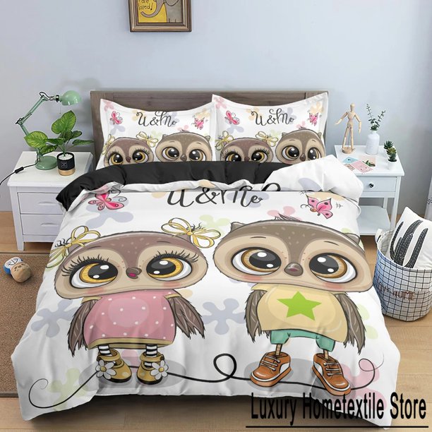 Cartoon Owl Bedding Set Boys Girls Size Duvet Cover Pillowcase Bed Kids Adult Fashion Home Textileextile bedding Set Bed Sheets