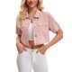 thumbnail image 2 of INSPIRE CHIC Chaqueta de Jean Recortada de Manga Corta con Botones y Desgastada para Mujer de Regreso a Clases Rosa XL, 2 of 6
