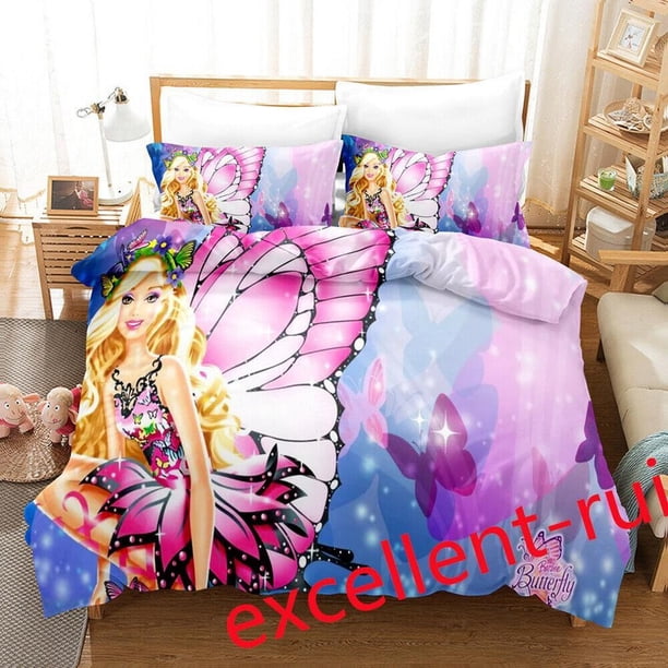Barbie Doll Princess Quilt Duvet Cover Set Super Kids Children Double3-Piece Bedding Set