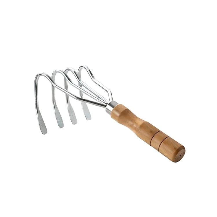 Crusec - Rastrillo De 4 Dientes Mango Ergonómico Acero Inoxidable
