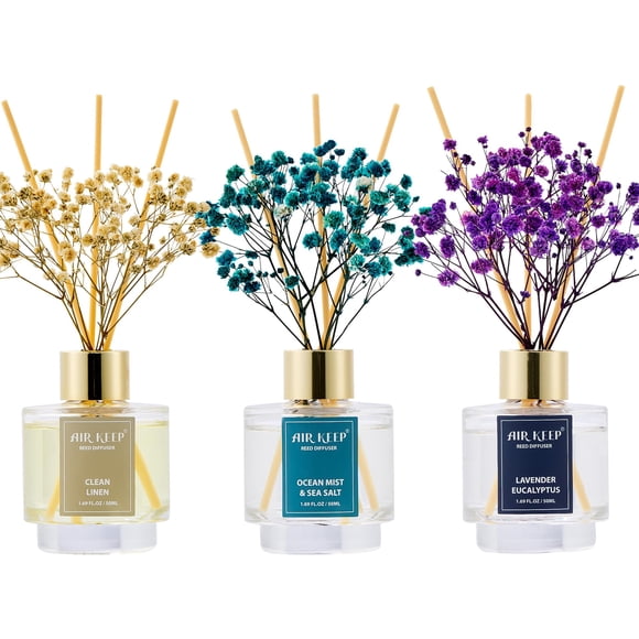 Set de difusores Reed Airkeep Clean Linen Ocean Mist Lavender, 50 ml, x3