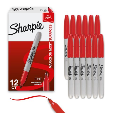 Juego De Rotuladores Permanentes Sharpie Fine Tip, 12 Unidades, Color Rojo