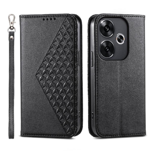 Funda Flip FOXDOCK para Xiaomi Redmi Turbo 3 5G , Estilo Billetera con Diseño Rombo, Correa de Mano y Soporte, Uso Diario