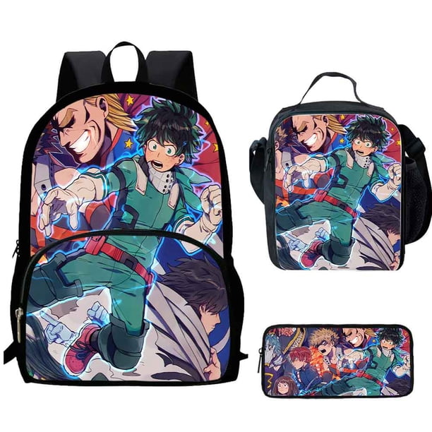 3Pcs Set My Hero Mochila Academia Backpacks with Lunch Bags Pencil Case ,Cartoon Large Capacity School Bags for Grade 1-5