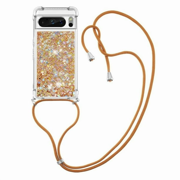 Funda FOXDOCK para Google Pixel 8 Pro con Cuerda Ajustable, Brillo Líquido, Protección Antigolpes y Lente – Ideal para Regalo