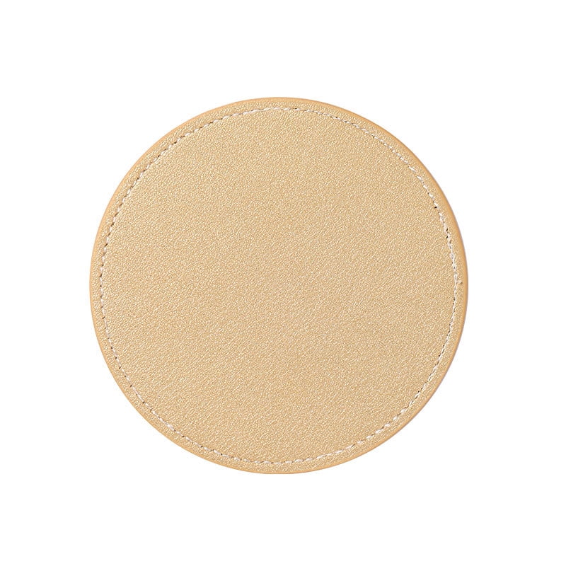 Xmhytop Juego De 4 Posavasos Redondos De Piel Suave Con Costura Decorativa, Ideal Para Tazas, Mesas De Madera Y Decoración Hogar, 4 Pulgadas, Beige