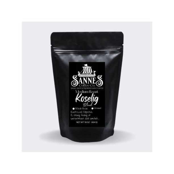 Sannes Coffee Co. Café noruego mezcla Koselig tueste medio, suave y nunca amargo, bolsa resellable (molido, 16 oz)