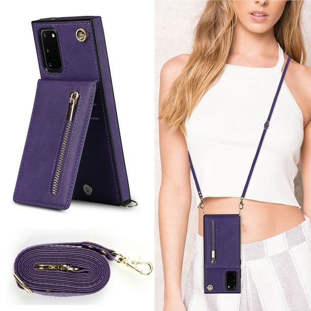 Crossbody Wallet Case Case For Samsung Galaxy S23 S22 Plus Note 20 Ultra With Card Slot Holder, Magnetic Flip Folio Purse Case, PU Leather Zipper Handbag With Detachable Lanyard Strap