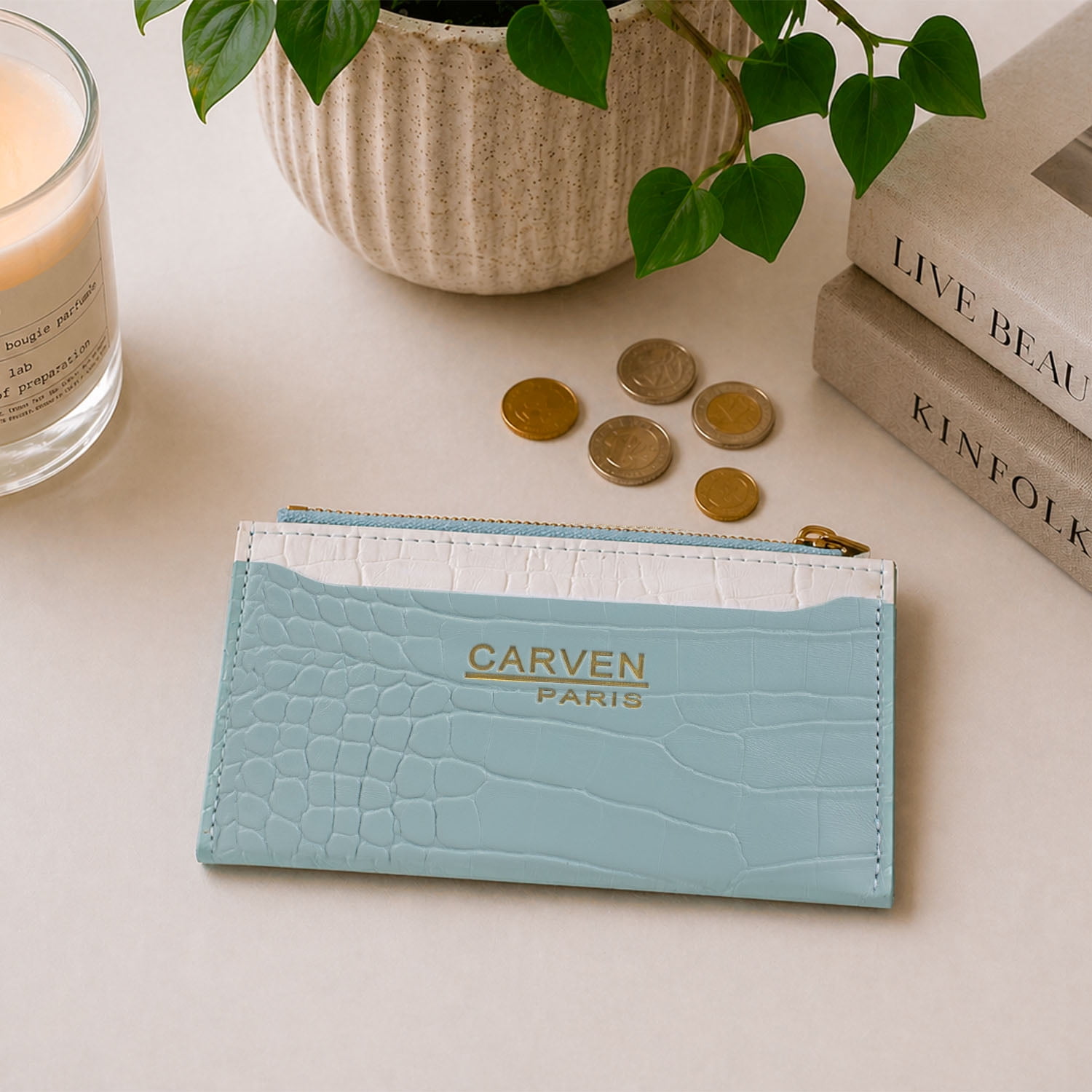 Billetera Tarjetero Mujer Con Monedero Zoe Azul Carven