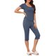 thumbnail image 4 of INSPIRE CHIC Conjunto de Pijama Capri para Mujer con Volantes, Manga Corta, Cuello en U, Pantalones Recortados, Ropa de Casa Refrescante para Verano, Talla S, Azul, 4 of 6