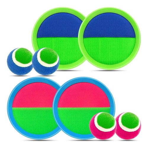 Set De 4 Paletas De Playa Con Velcro Atrapa La Pelota Verde