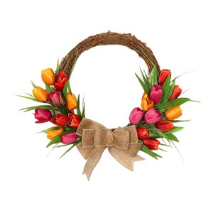 Magideal - 16 Inch Half Covered Wreath Artificial Rattan Faux Floral Green Leaves Flower Wreath For Living Room, Window, Wedding, Home Decor , Rojo