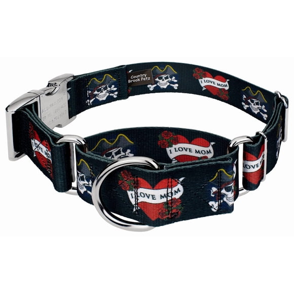 Country Brook Petz - Collar Martingala de 1,5 pulgadas I Love Mom con Hebilla Premium - Extra Grande