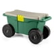 thumbnail image 1 of Carrito de jardín rodante con asiento y banco de almacenamiento de plástico, color verde, 1 of 7