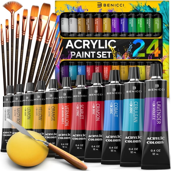 Set De Pintura Acrílica De 24 Colores Con Pinceles Para Niños Y Adultos