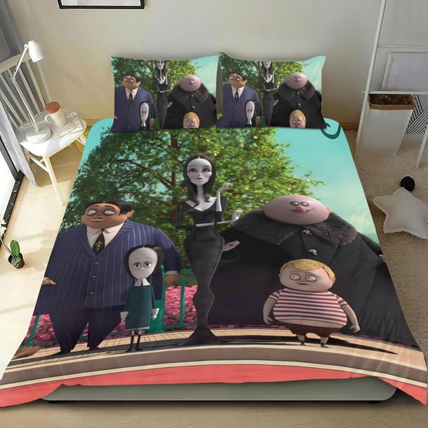 La Familia Addams 3 Conjunto de sábanas temático, trío de piezas, cómodo y amigable con la piel, diseño único, regalo de decoración para el hogar para familiares, amigos y fans,173cm *218cm