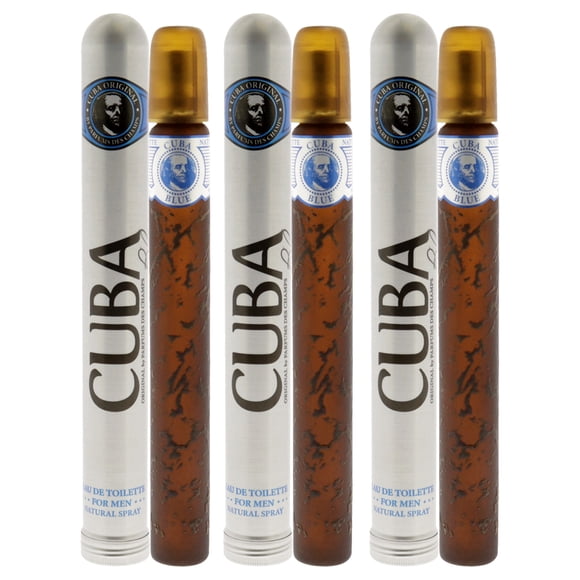 Perfume Cuba Blue de Cuba para hombre EDT en aerosol, 35 ml, paquete de 3