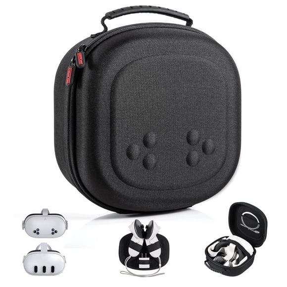 Funda de transporte rígida para Meta Quest 3S/Quest 3/Vision Pro - Compatible con casco de RV, mandos táctiles - Diseño que ahorra espacio para viajar y guardar en casa-Negro