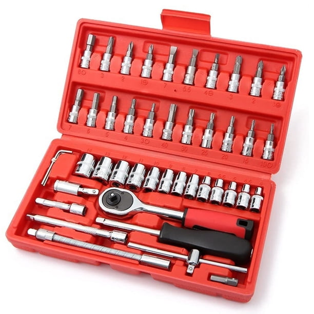 Juego de llaves de vaso métricas LSLANSOON 46 piezas 1/4" de impulso