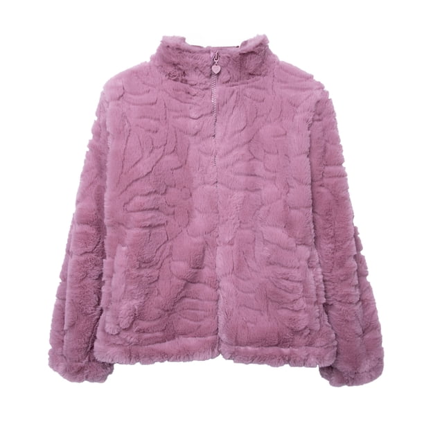 Polerón Peludo Niña Textura Floral Malva