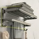 thumbnail image 1 of Maximize Your Bathroom Space with our Stylish 1pc Punch Free Folding Towel Rack - Wall-Mounted Shower Hanger with Hook and Bathroom Shelf in Black/Gray, 1 of 5