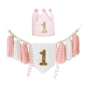 Bothyi - Banner De Silla Alta Y Sombrero De Corona, Decoraciones Para Fiesta De Primer Cumpleaños, Accesorios Fotográficos