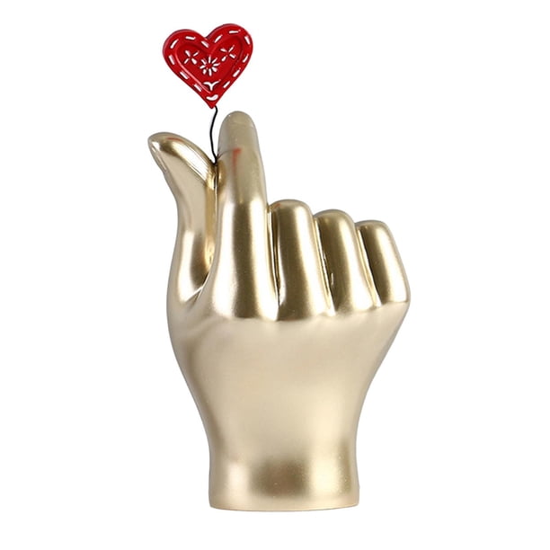 Corazón moderno Gesto Estatua Estatuilla Amor Mano Escultura Artesanía Gesto Figura para escritorio de oficina Exhibición Estantería Decoración Dorado