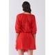 thumbnail image 3 of Vestido Mini con Cuello Barco, Volantes, Mangas Midi, Cintura con Lazo y Botones en la Parte Delantera, Color Rojo Fuego, 3 of 5