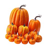 Magideal - 14 Calabazas Artificiales De Espuma Para Decorar Fiestas De Granja, Decoración Del Hogar, Mesa De Comedor Interior De Otoño, Surtido De Halloween Naranja