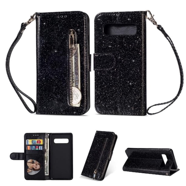 Funda para FOXDOCK Elegante funda Samsung Galaxy S10 Glitter con cremallera-Ideal para el uso diario