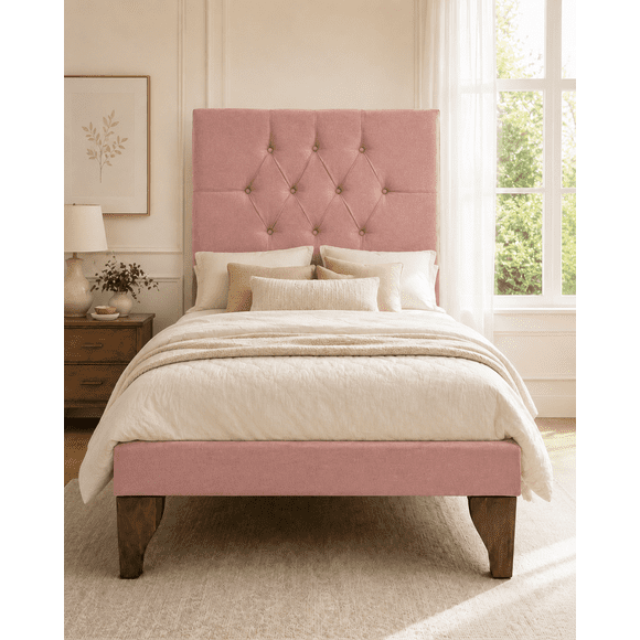 Cama 1 Plaza Palo Rosa Capitone + Colchon Mery Desing