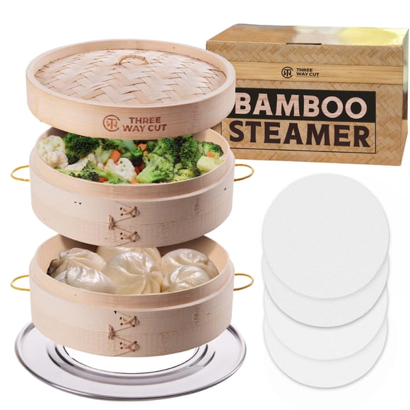 Vaporizador de bambú cortado en tres direcciones, 25 cm, 2 niveles, con accesorios