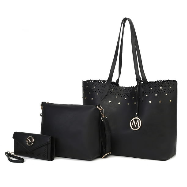Conjunto de bolso de mujer 3 piezas MKF Collection - Mariahna, Vegan Leather, Tote Bag, Crossbody Purse, Matching Wallet, Negro
