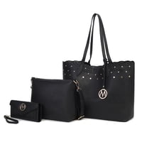 Conjunto De Bolso De Mujer 3 Piezas Mkf Collection - Mariahna, Vegan Leather, Tote Bag, Crossbody Purse, Matching Wallet, Negro