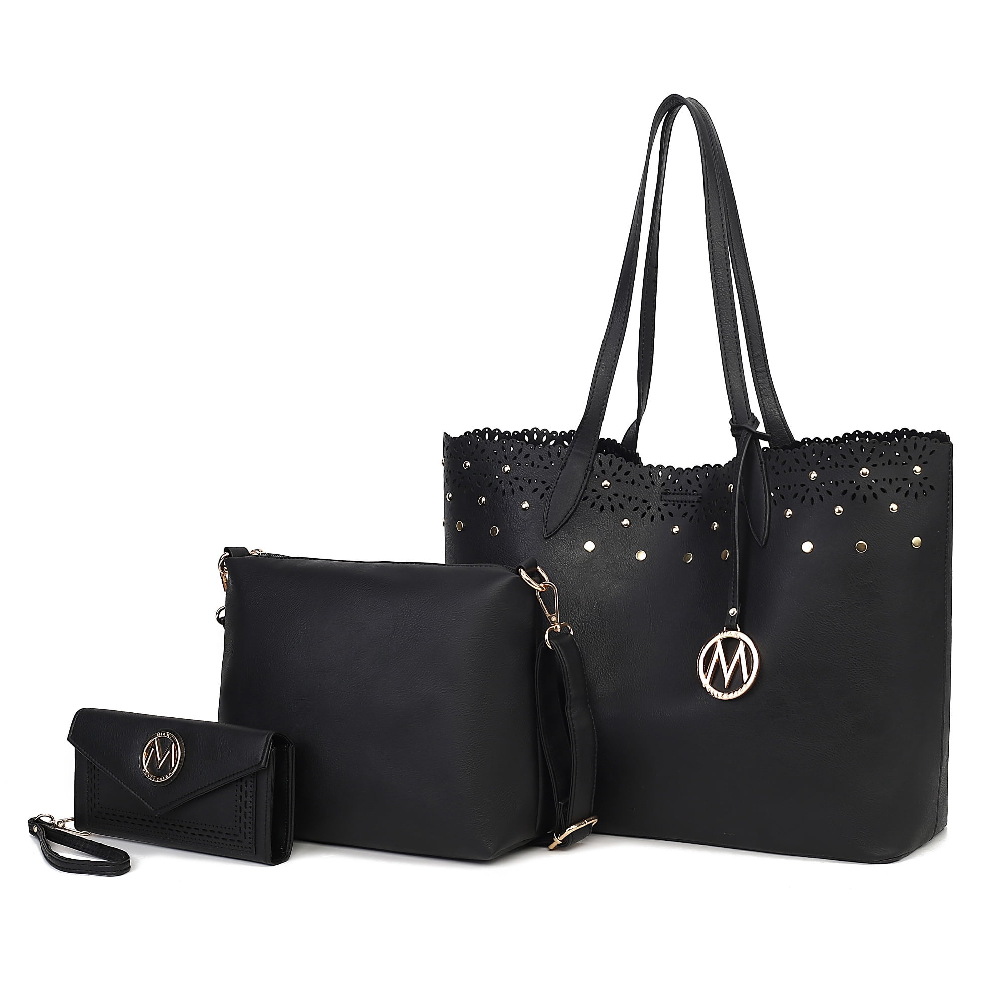 Conjunto De Bolso De Mujer 3 Piezas Mkf Collection - Mariahna, Vegan Leather, Tote Bag, Crossbody Purse, Matching Wallet, Negro