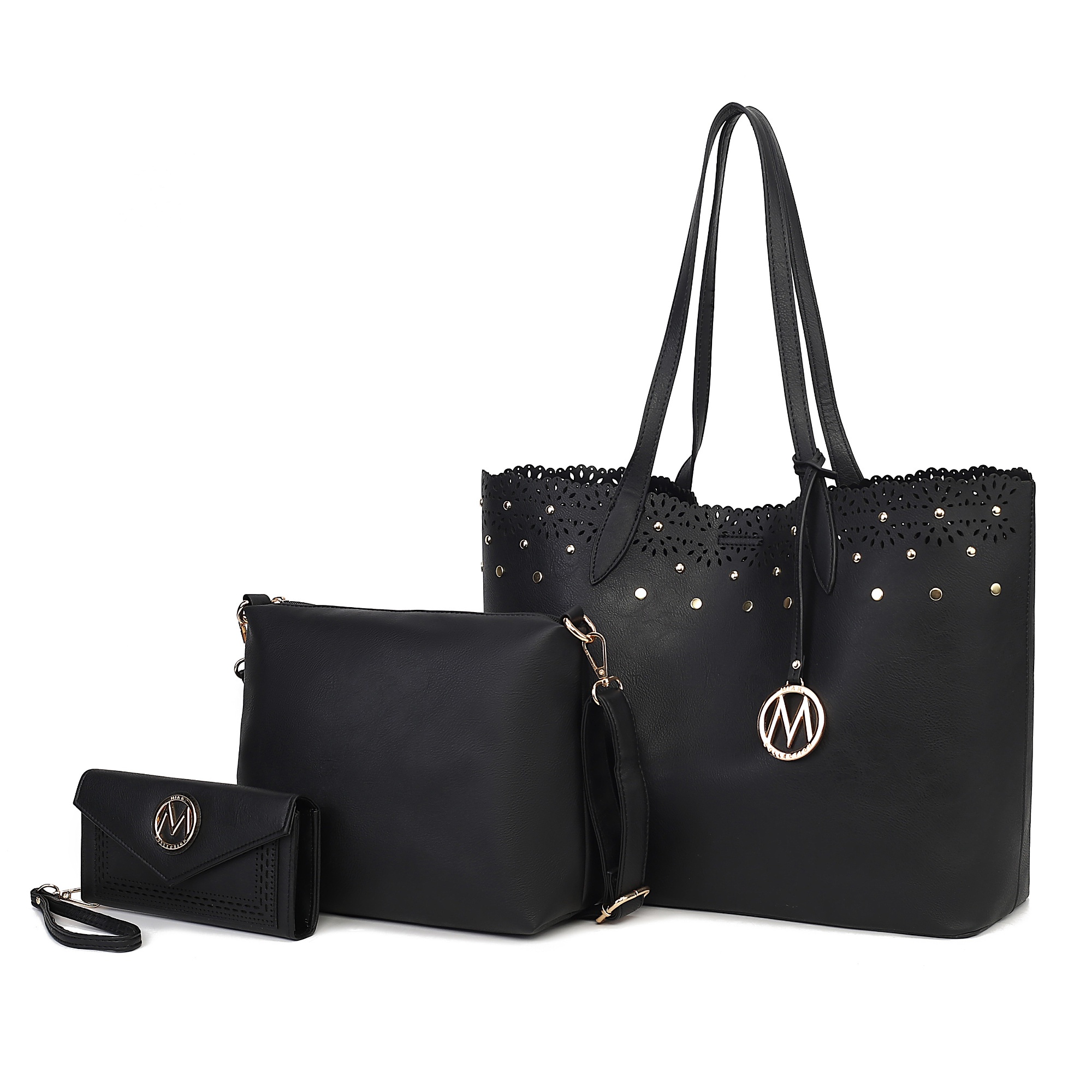 Conjunto De Bolso De Mujer 3 Piezas Mkf Collection - Mariahna, Vegan Leather, Tote Bag, Crossbody Purse, Matching Wallet, Negro