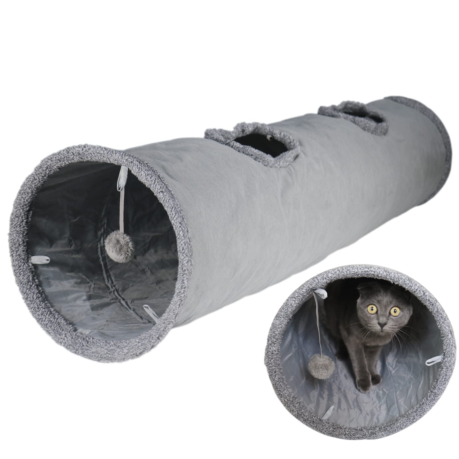 Pet Tunnel Terunat Gamuza Gris 130 Cm X 30 Cm Para Gatos De Interior