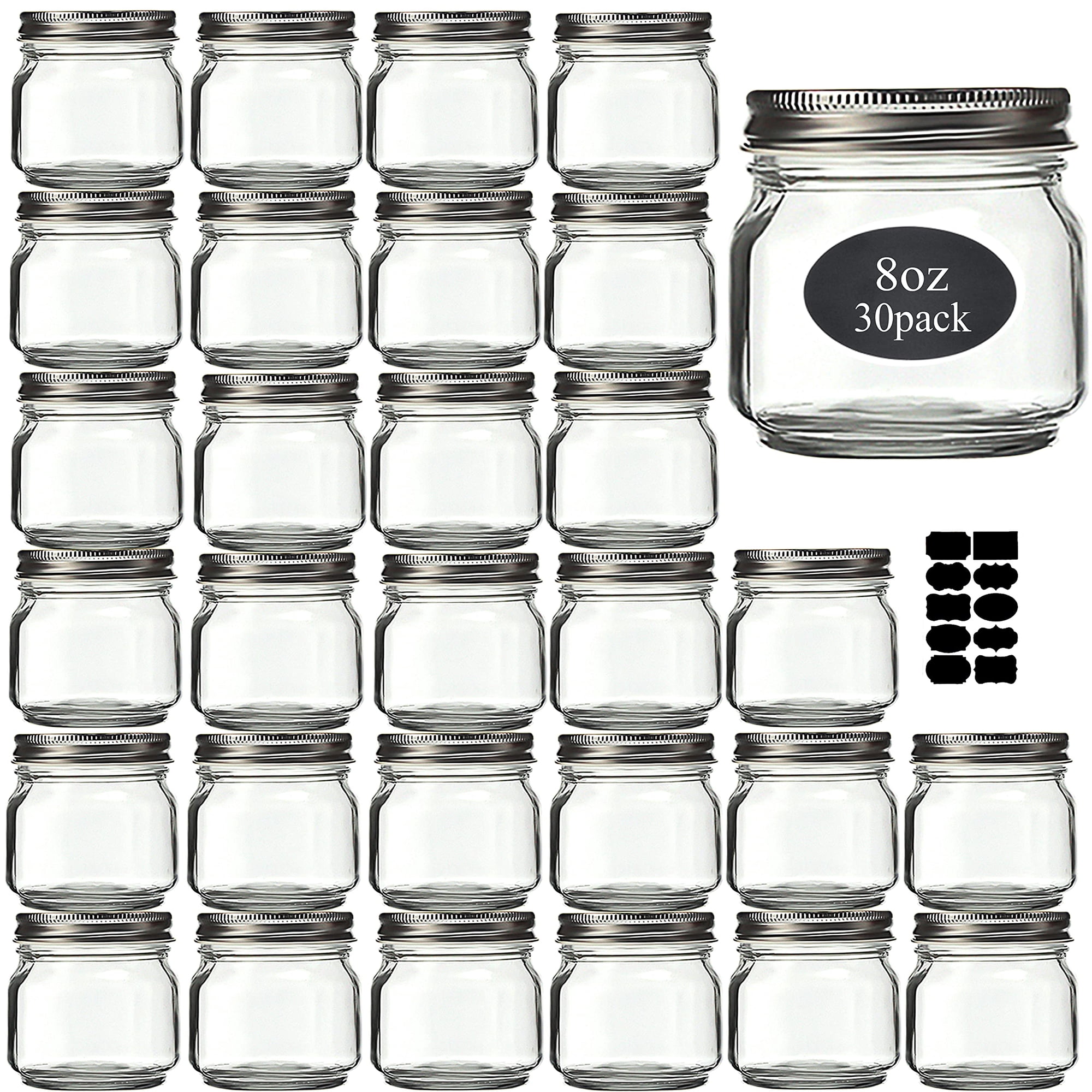 Frascos Mason Rainforce De 250 Ml, Paquete De 30 Con Tapas Plateadas Y Etiquetas