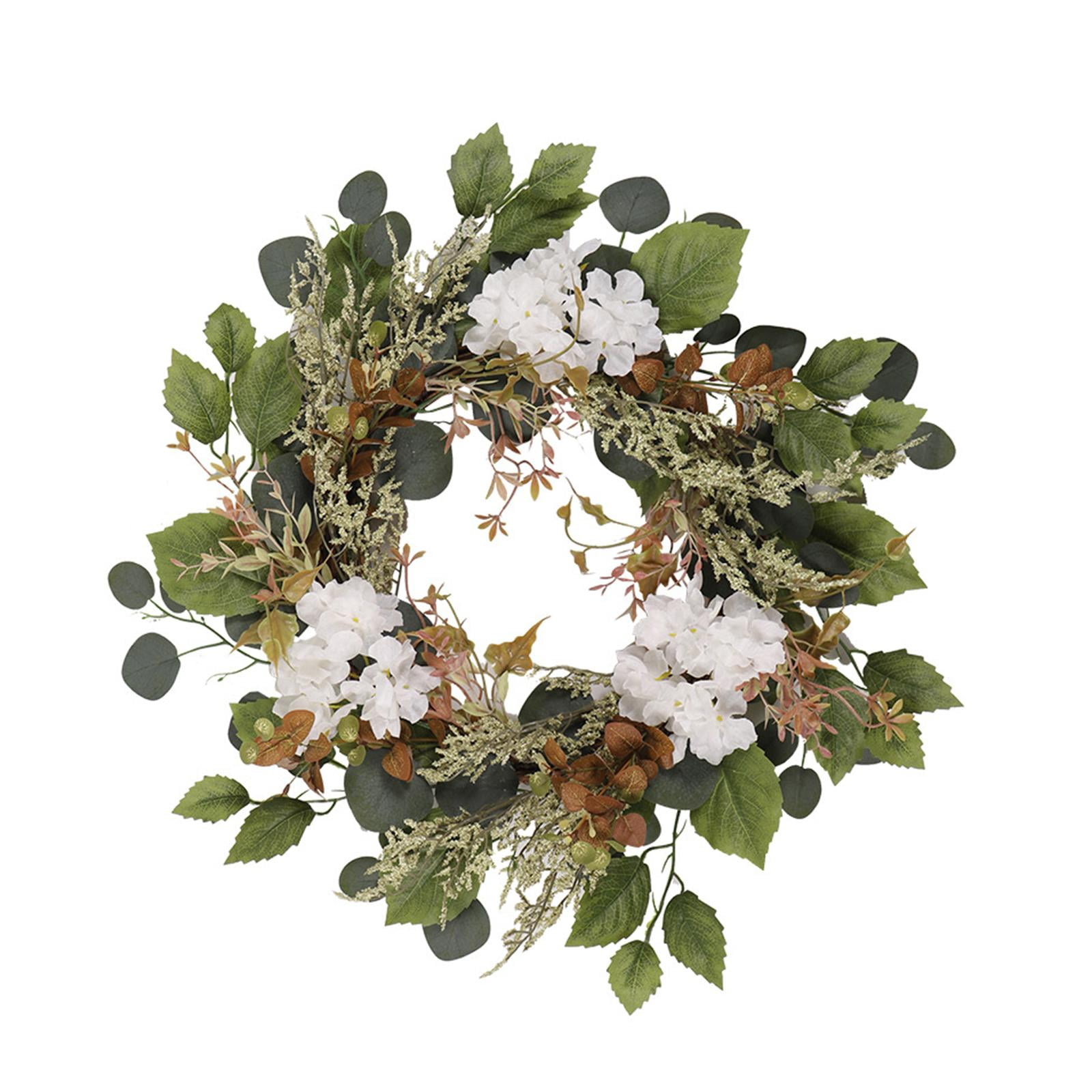 Magideal - Flores Artificiales, Hortensias, Corona De Eucalipto Artificial, Corona De Puerta De Entrada, Corona De Flores De Balcón, Inauguración De La Casa, Acc