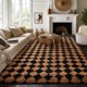 thumbnail image 5 of Alfombra Ophanie 244 cm negra y beige con diseño de cuadros diamante, 5 of 6