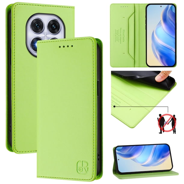 Funda Billetera con Soporte para Xiaomi Redmi Note 14 Pro 4G Bloqueo RFID Plegable Verde claro